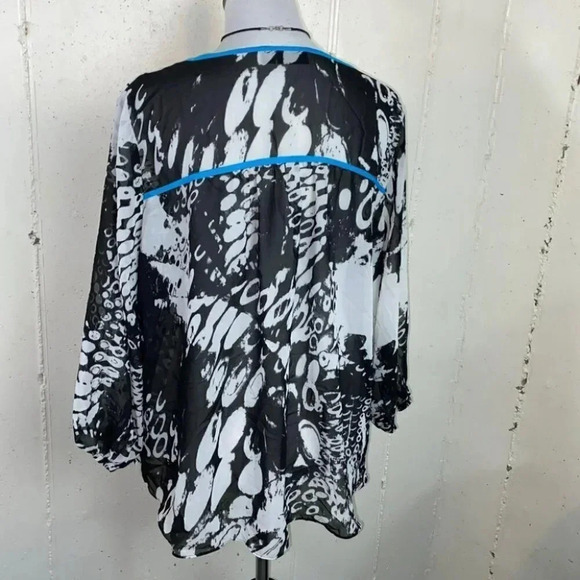 ANA XL white/black/blue trim front tie‎ sheer tunic - Picture 4 of 5